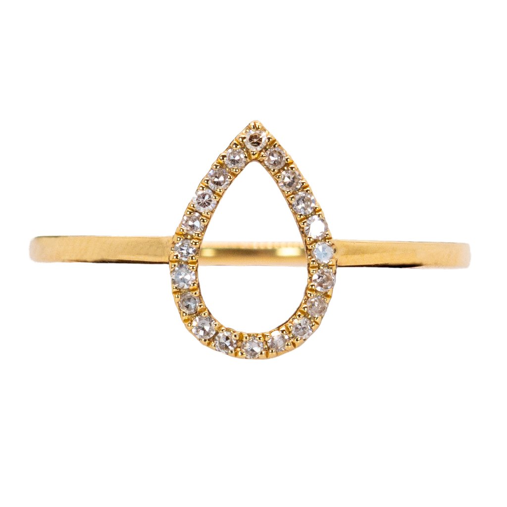 Pear-Shaped Hollow Natural Diamond Halo Ring In 14k Yellow Gold 720$